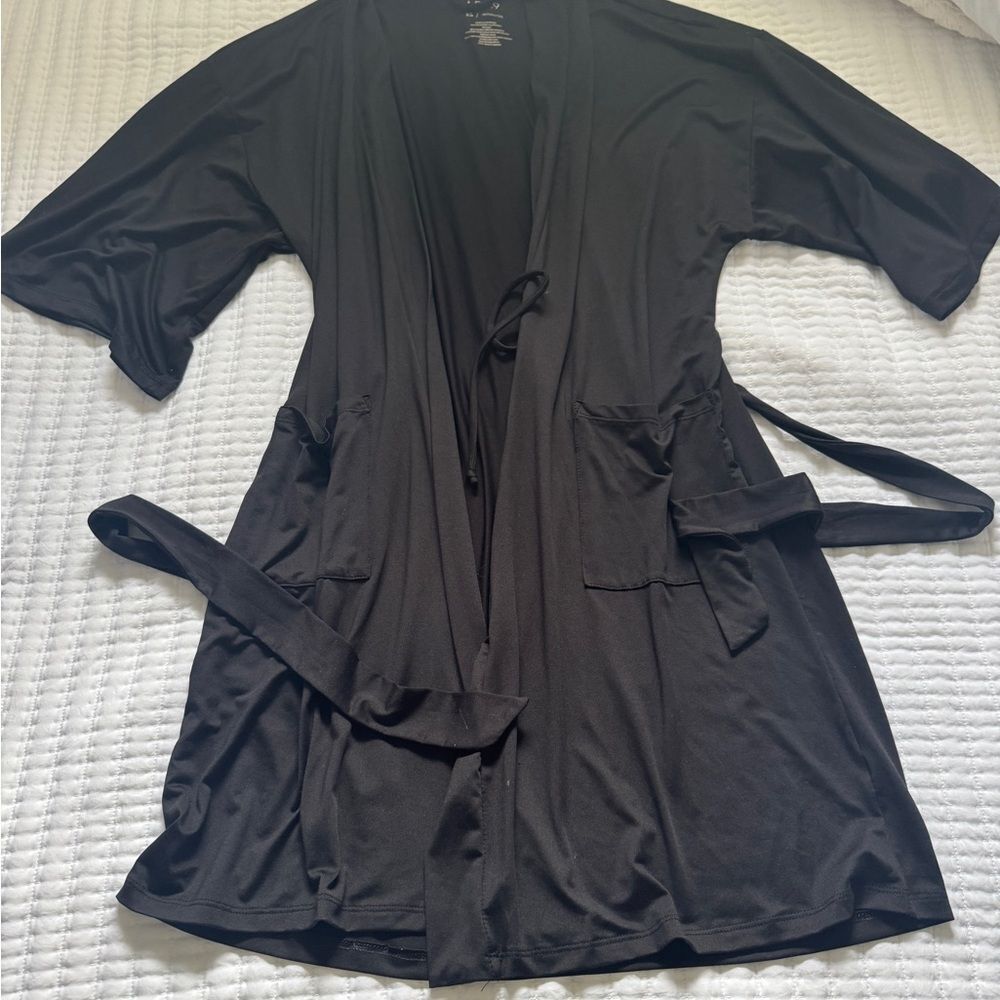 APT.9 Black Robe – Women’s XS – Soft Stretch Lounge Robe with Belt and Pockets
